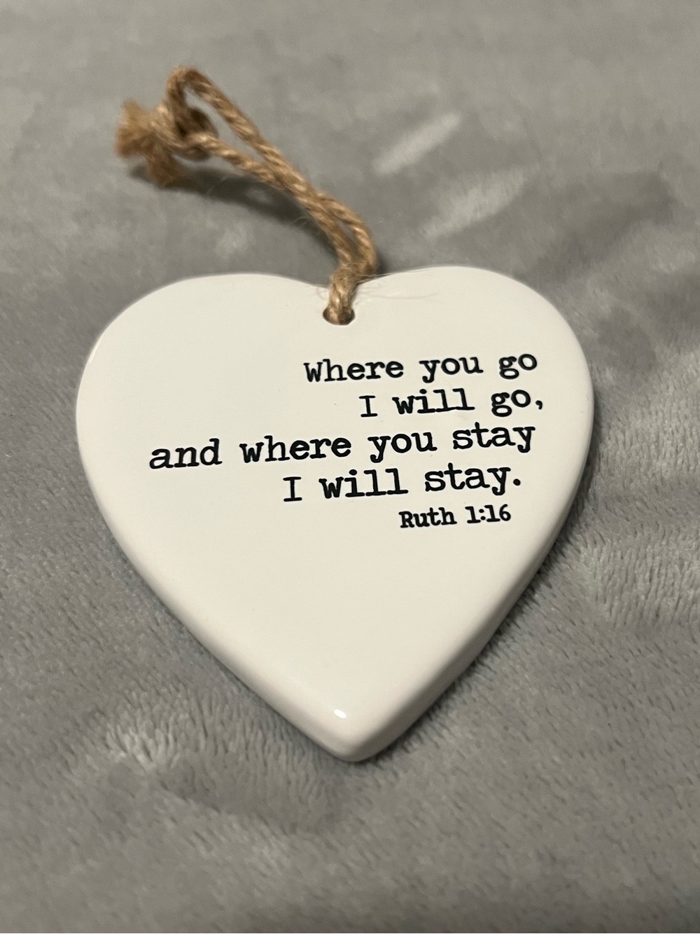 NWOT Ceramic Heart Saying with Bible verse & twine hanger